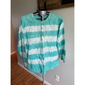 NWOT Lafayette 148 100% Linen Beachy Coastal Embroidered Tie Dyed Cover Up 12